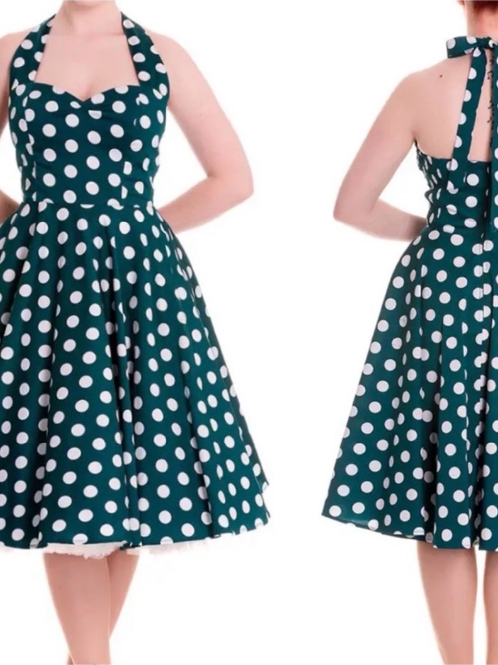 Hell Bunny Teal and White Polka Dot Dress